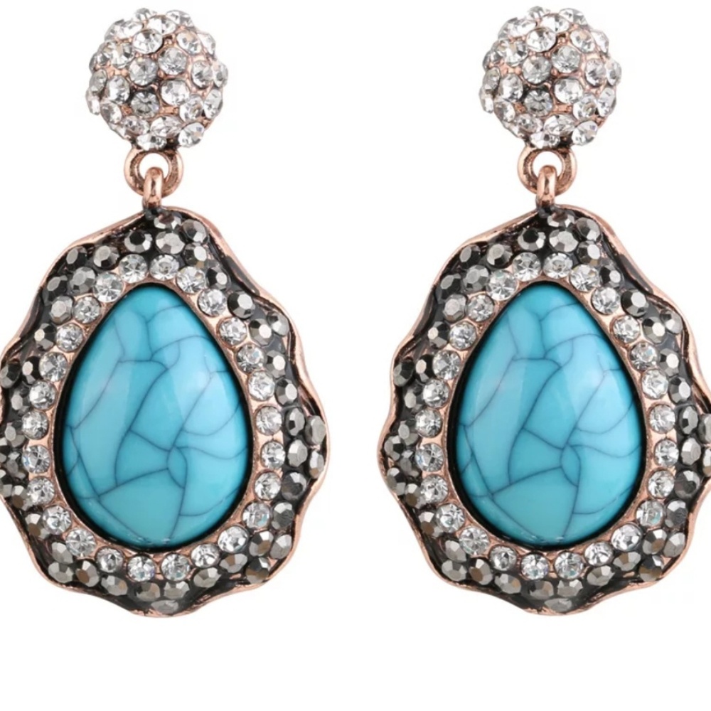 Vintage Boho Rhinestone Turquoise Earrings